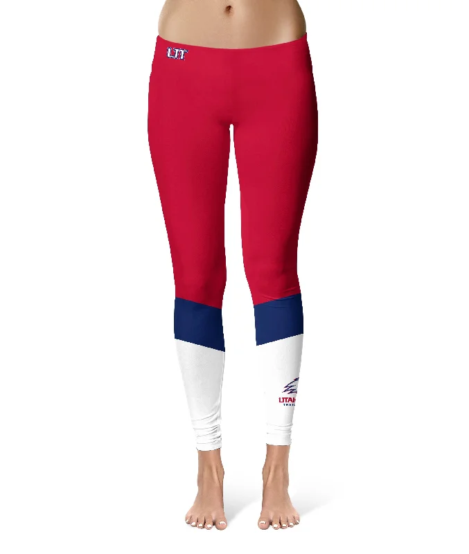 Utah Tech Trailblazers Game Day Ankle Color Block Red White Yoga Leggings for Women by Vive La Fete