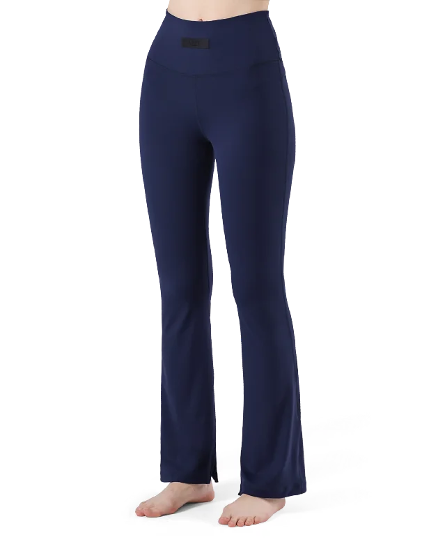 High Rise Flare Leggings - Navy Elegant Textured Leggings