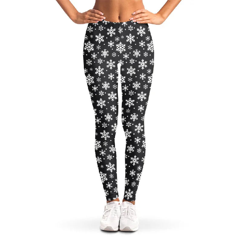 White And Grey Snowflake Pattern Print Women's Leggings