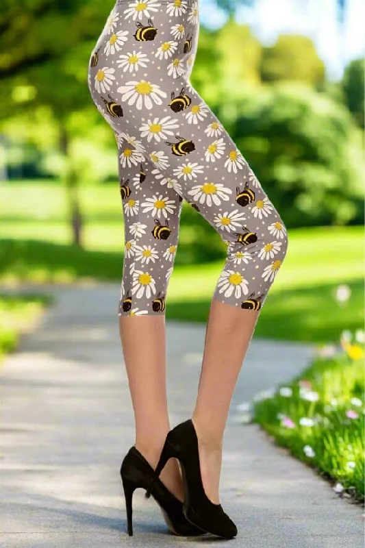 Womens Daisy Bee Capri Leggings, Soft Yoga Pants, Sizes 0-18, No-Roll Waist, Gray/Yellow Comfortable Bootcut Workout Leggings Womens Daisy Bee Capri Leggings, Soft Yoga Pants, Sizes 0-18, No-Roll Waist, Gray/Yellow Comfortable Bootcut Workout Leggings