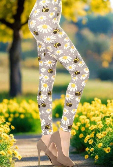 Womens Daisy Bee Leggings, Soft Yoga Pants, Sizes 0-22, No-Roll Waist, Gray/Yellow Cozy Textured Workout Leggings Womens Daisy Bee Leggings, Soft Yoga Pants, Sizes 0-22, No-Roll Waist, Gray/Yellow Cozy Textured Workout Leggings