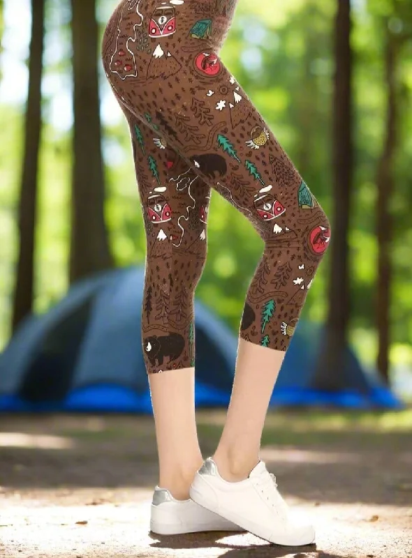 Womens Camper Capri Leggings, Soft Yoga Pants, Sizes 0-18, No-Roll Waist, Brown Cozy Reflective Detail Leggings Womens Camper Capri Leggings, Soft Yoga Pants, Sizes 0-18, No-Roll Waist, Brown Cozy Reflective Detail Leggings