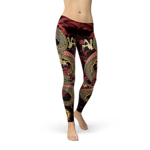 Womens Dragon Leggings Stylish Stretch Print Leggings