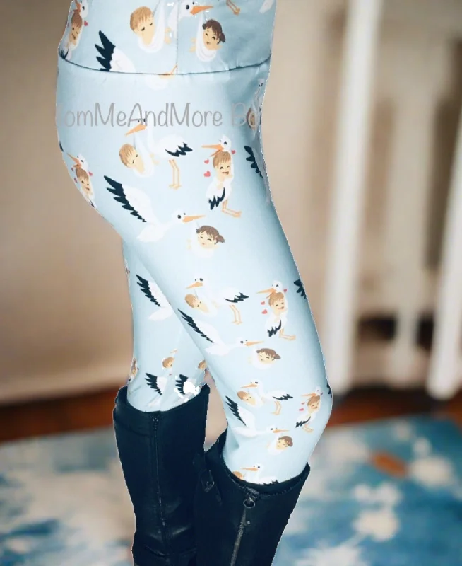 Womens Blue Stork Leggings, Soft Maternity Pants, Sizes OS/TC, Yoga Waist, Blue, Exclusive Leggings Stylish Stretch-Waist Leggings Womens Blue Stork Leggings, Soft Maternity Pants, Sizes OS/TC, Yoga Waist, Blue, Exclusive Leggings Stylish Stretch-Waist Leggings
