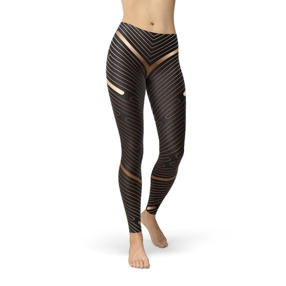 Womens Striped Lines Sports Brown Leggings Stylish Camo Print Leggings