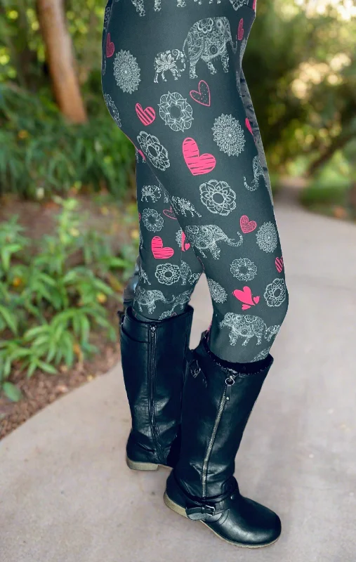 Womens Elephant Heart Leggings, Soft Yoga Pants, Sizes OS/TC/TC2, Yoga Waist, Gray/Pink, Exclusive Leggings Cozy Bootcut Leggings Womens Elephant Heart Leggings, Soft Yoga Pants, Sizes OS/TC/TC2, Yoga Waist, Gray/Pink, Exclusive Leggings Cozy Bootcut Leggings