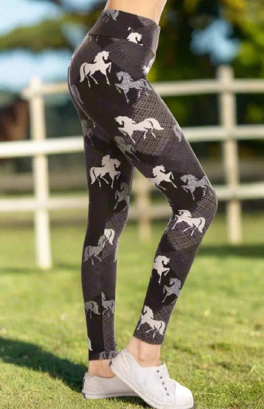 Womens Black Horse Leggings, Soft Yoga Pants, Sizes 0-20, Yoga Waist, Black/White Fashionable Embroidered Detail Leggings Womens Black Horse Leggings, Soft Yoga Pants, Sizes 0-20, Yoga Waist, Black/White Fashionable Embroidered Detail Leggings
