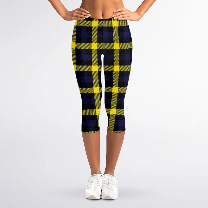 Yellow Navy And Black Plaid Print Women's Capri Leggings