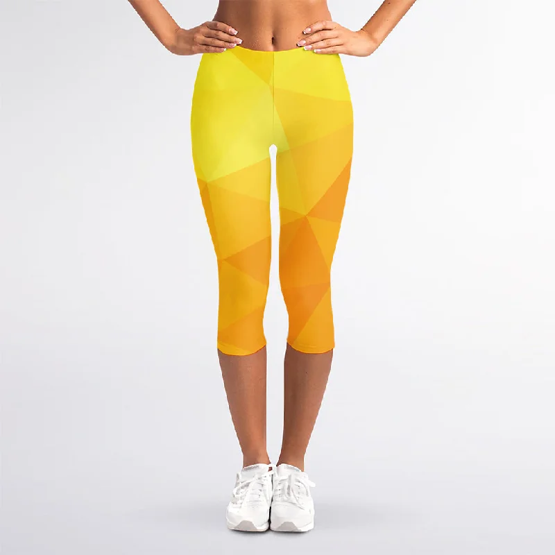 Yellow Polygonal Geometric Print Women's Capri Leggings