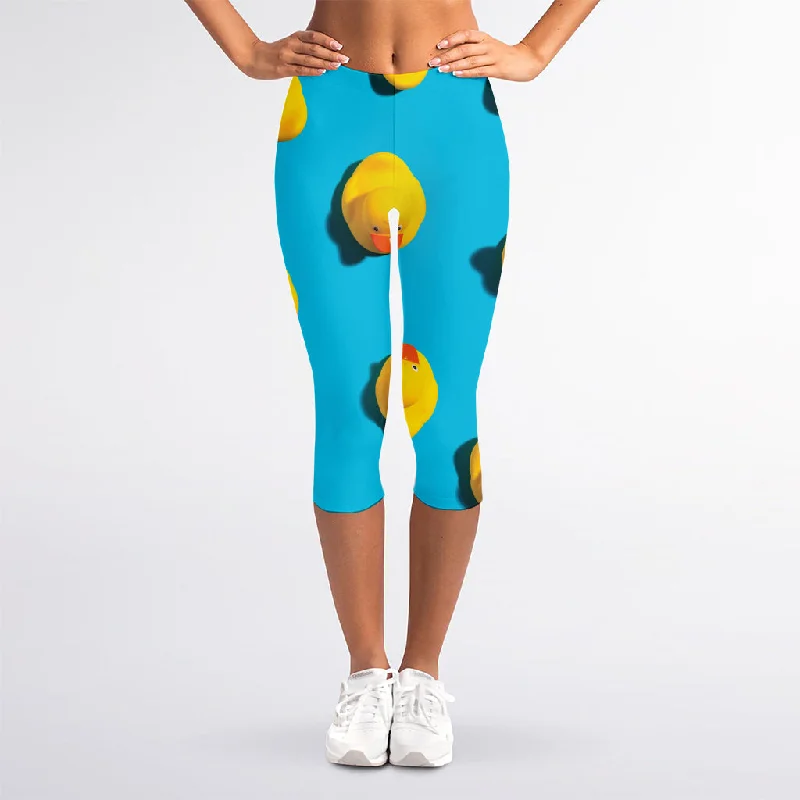 Yellow Rubber Ducks Print Women's Capri Leggings