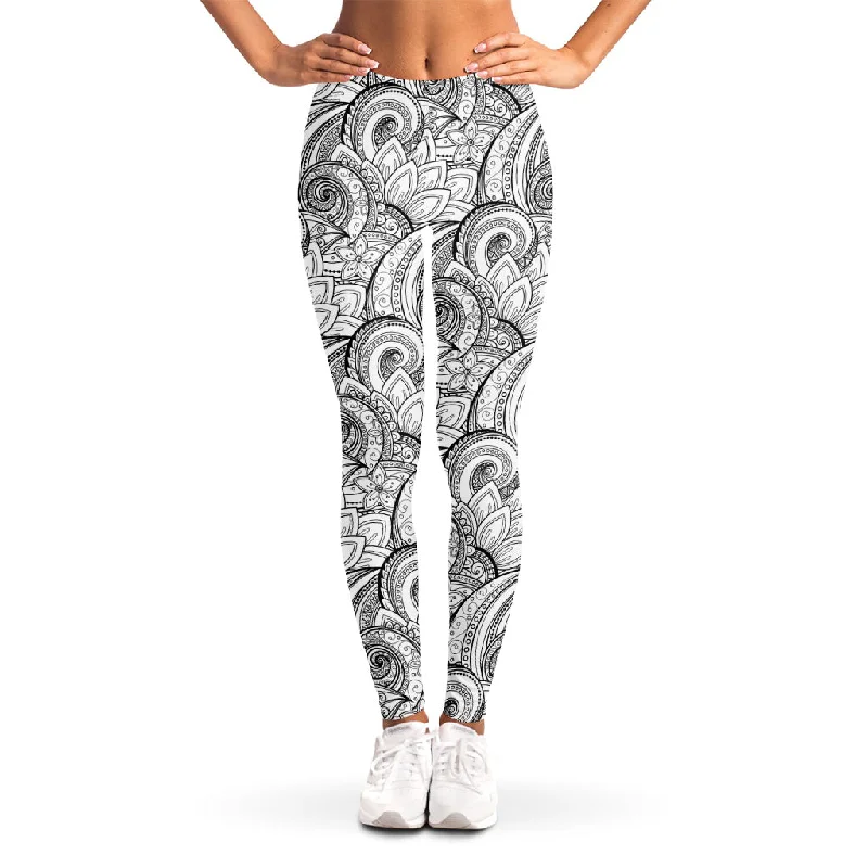 Zentangle Flower Pattern Print Women's Leggings