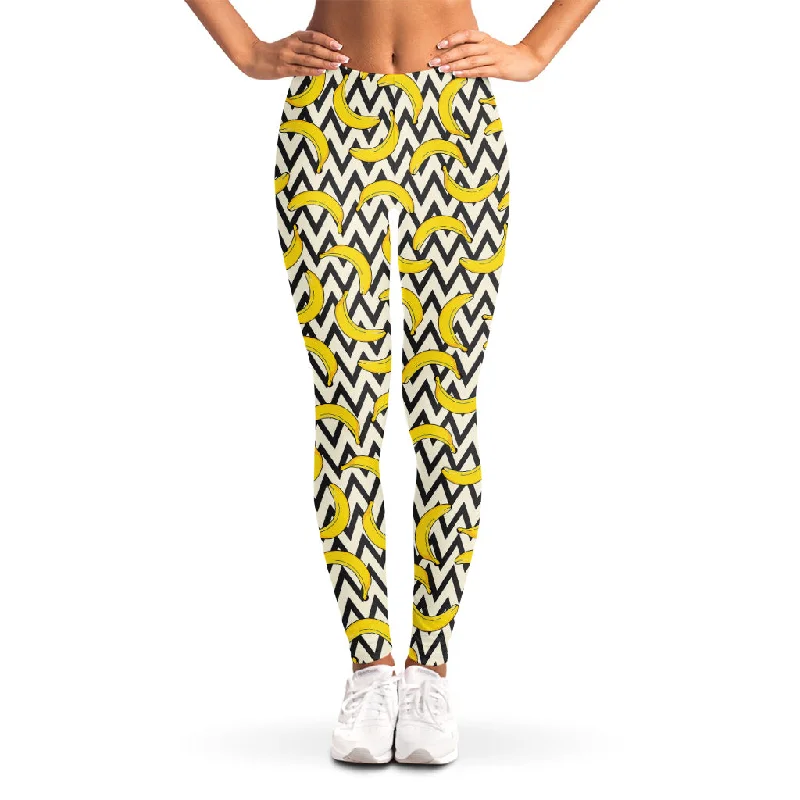 Zigzag Banana Pattern Print Women's Leggings