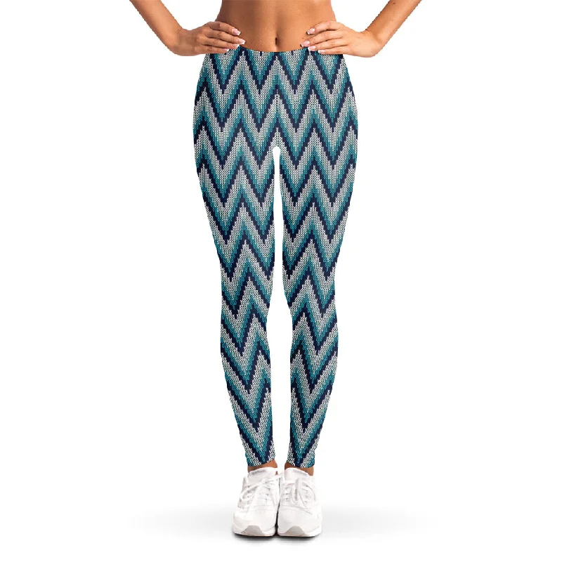 Zigzag Knitted Pattern Print Women's Leggings