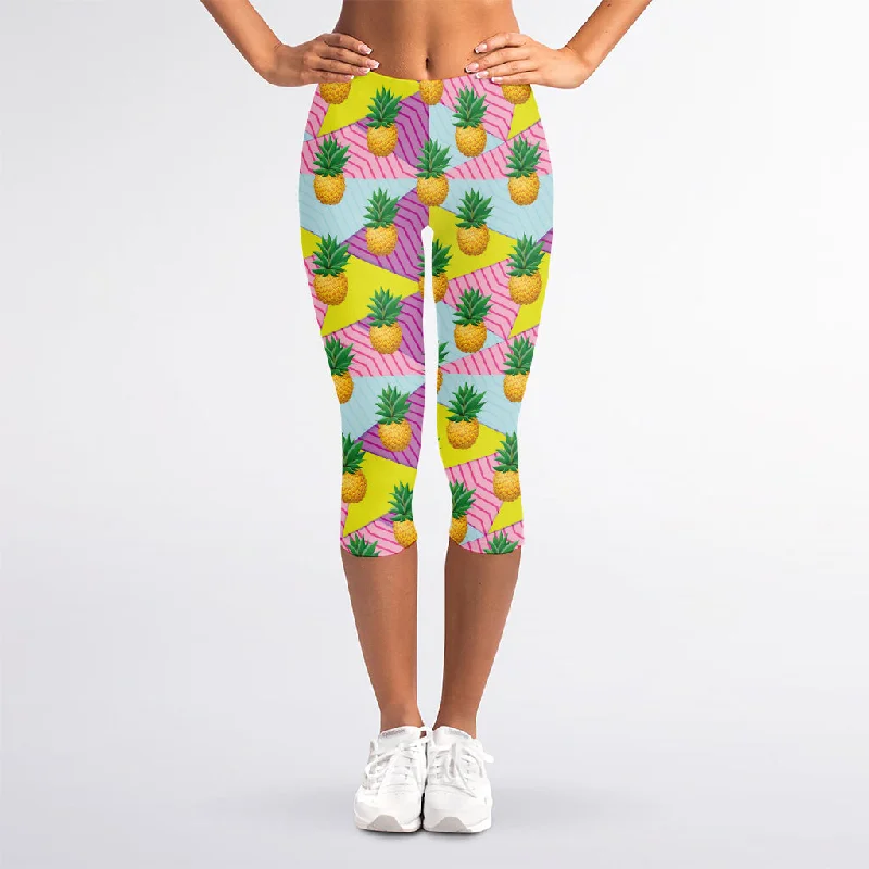 Zigzag Pineapple Pattern Print Women's Capri Leggings