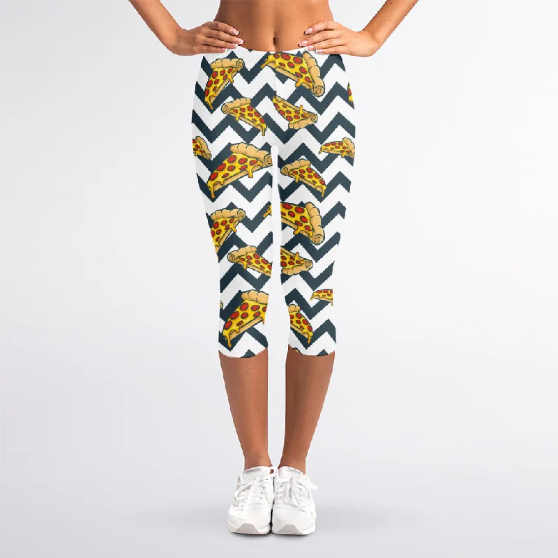 Zigzag Pizza Pattern Print Women's Capri Leggings