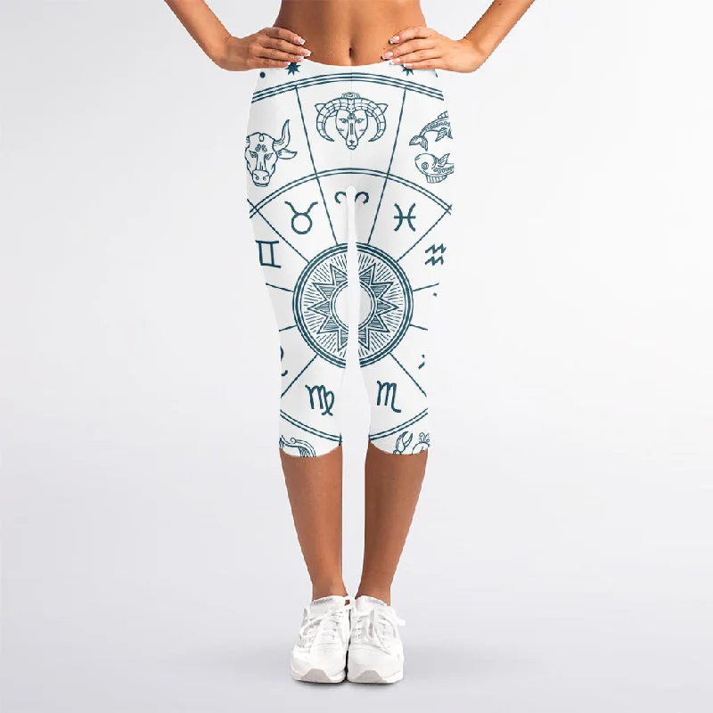 Zodiac Astrology Signs Print Women's Capri Leggings