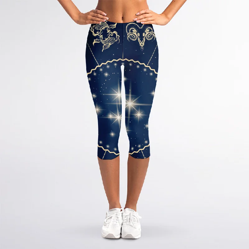 Zodiac Astrology Symbols Print Women's Capri Leggings