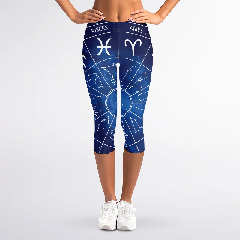 Zodiac Signs Wheel Print Women's Capri Leggings