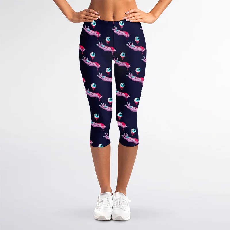 Zombie Eyeball Pattern Print Women's Capri Leggings