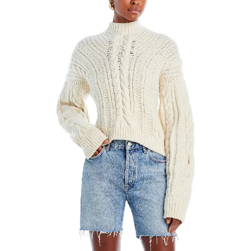 A.L.C. Womens Shelby Open Stitch Long Sleeve Funnel-Neck Sweater Lace Blend Ribbed Blend Corduroy Blend A.L.C. Womens Shelby Open Stitch Long Sleeve Funnel-Neck Sweater Lace Blend Ribbed Blend Corduroy Blend
