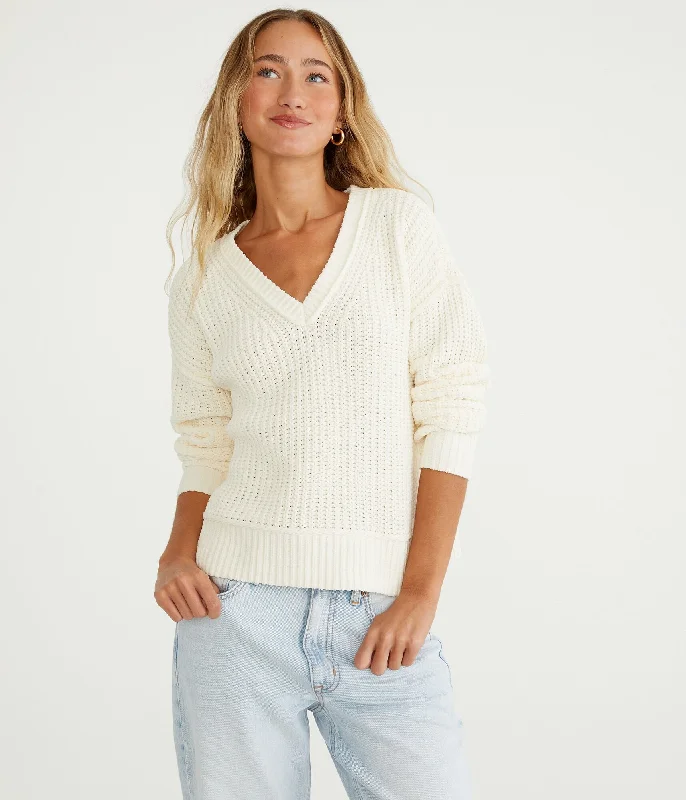 Aeropostale Chenille V-Neck Sweater Embroidered Appliqued Beaded