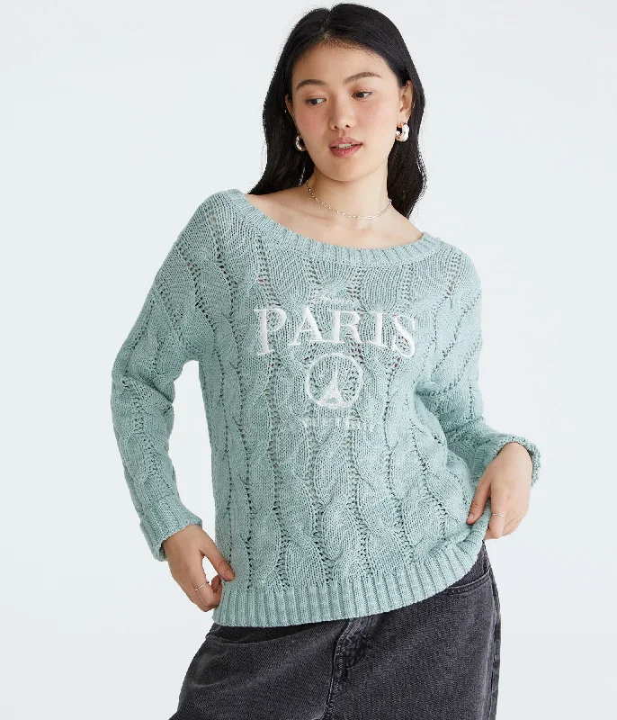 Aeropostale Wear 2 Ways Paris Oversized Cable Sweater