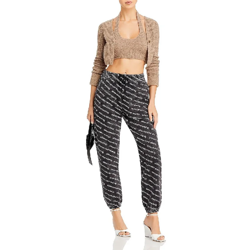 Alexander Wang Womens Ribbed Knit Crop Sweater Spandex Rayon Corduroy