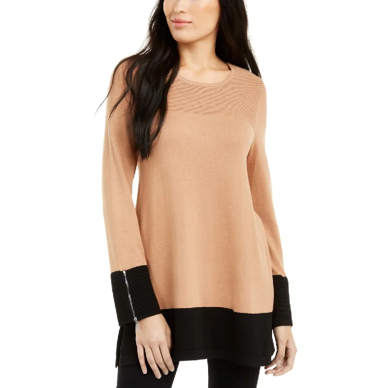 Alfani Womens Colorblock Textured Tunic Sweater