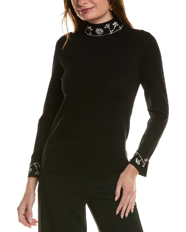 Anne Klein Mock Neck Sweater Velvet Chenille Corduroy