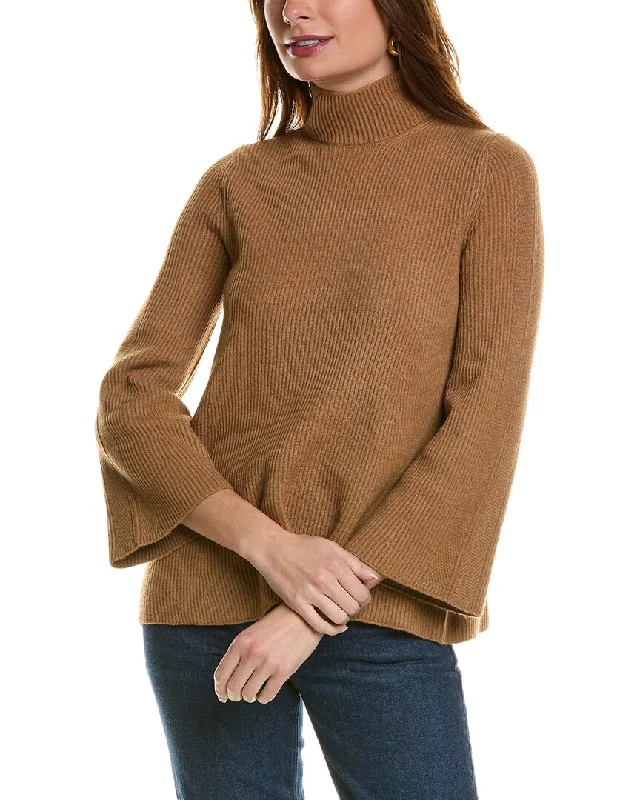 Anne Klein Mock Neck Sweater Satin Blend Silk Blend Wool Blend