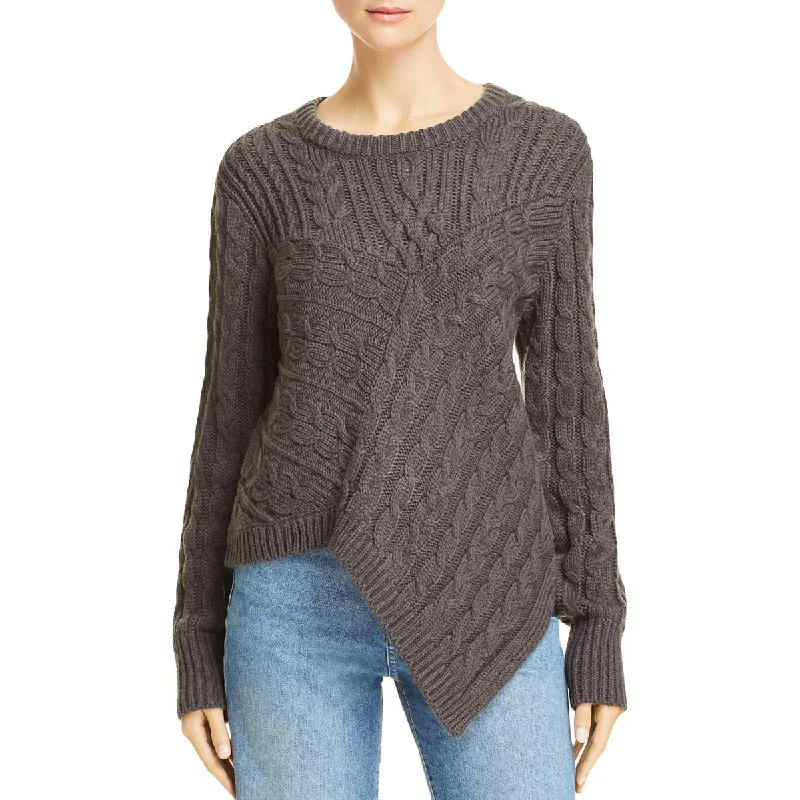 Aqua Women's Asymmetric Cable Knit Long Sleeve Pullover Sweater