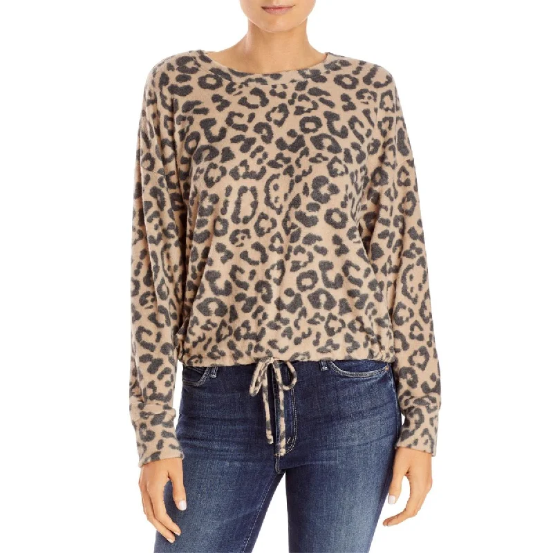 Aqua Womens Hacci Drawstring Animal Print Sweater