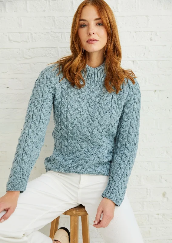 Aran Crew Neck Sweater | Mist Marl Terry Blend Velvet Blend Canvas Blend