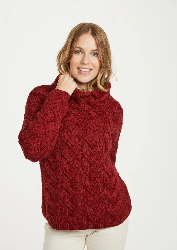 Aran Cowl Neck Chunky Sweater | Red Anti-Pilling Anti-Shrink Durable
