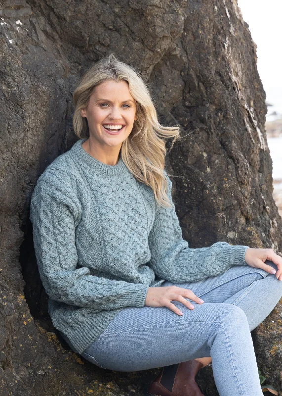 Aran Unisex Wool Sweater | Summer Storm Ribbed Striped Patterned