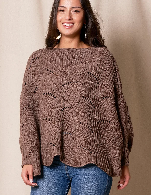 Aspen Sweater Poncho - Chestnut Mesh Fabric Canvas Fabric Denim Fabric
