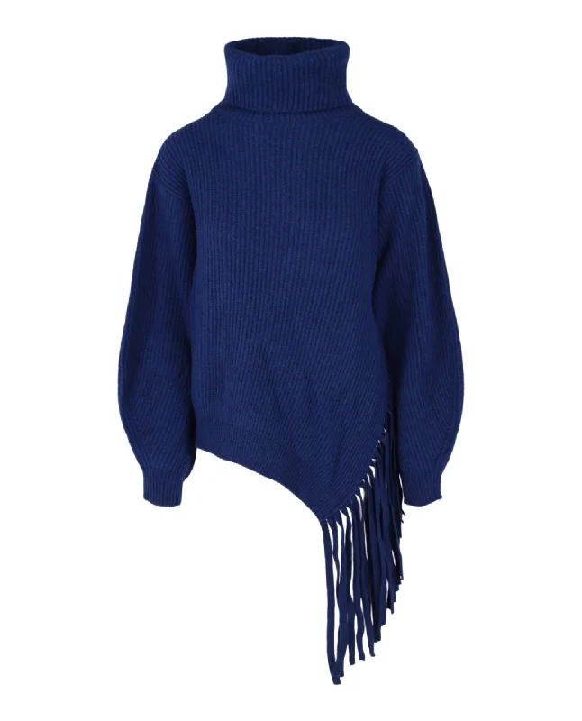 Asymmetrical Fringed Turtleneck Sweater Rayon Fabric Velvet Fabric Corduroy Fabric