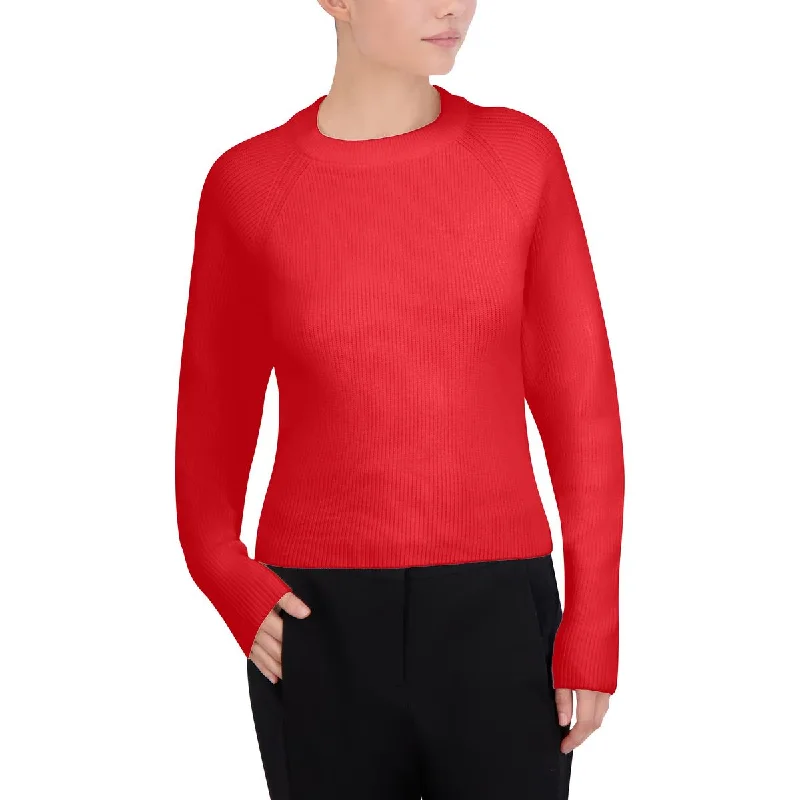 BCBGMAXAZRIA Womens Ribbed Long Sleeve Crewneck Sweater