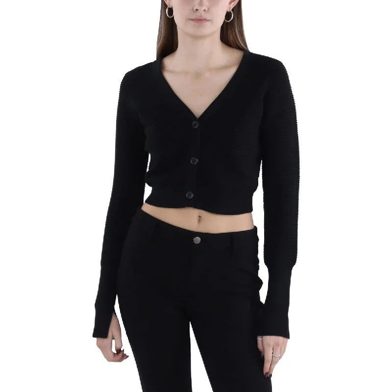 BCBGMAXAZRIA Womens Ribbed Long Sleeve Crop Sweater