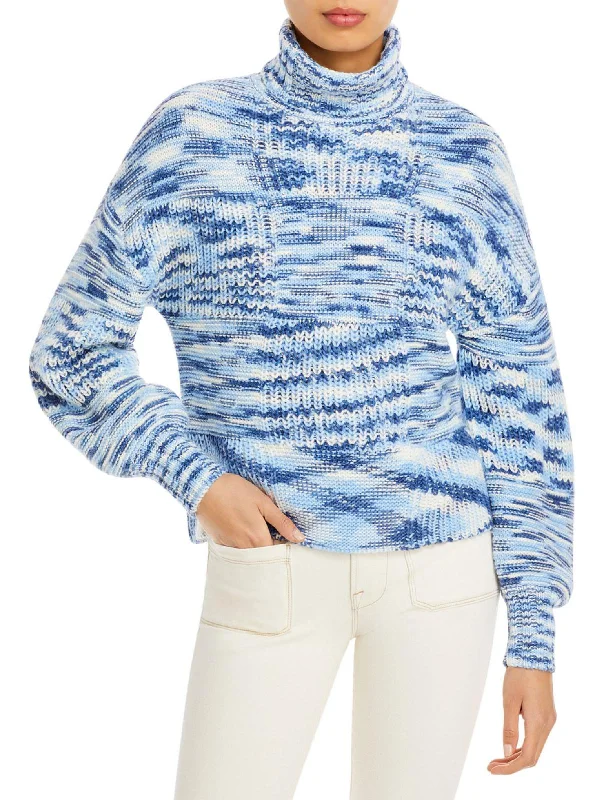 Benny Sweater Womens Knit Puff Sleeve Turtleneck Sweater Silk Blend Satin Velvet