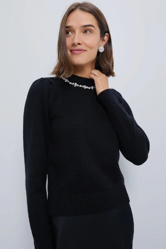 Black Bejeweled Lucy Sweater Glossy Satin Silk