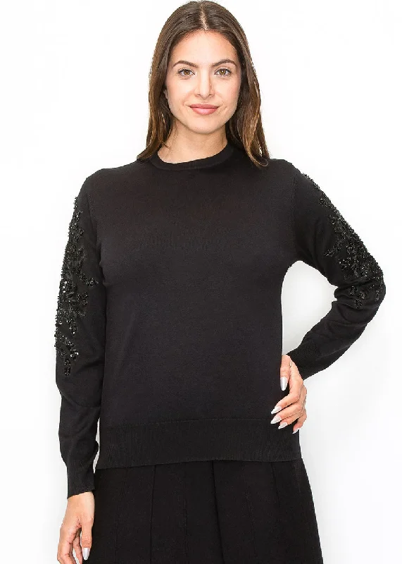 Black Sweater with Embellished Sleeves