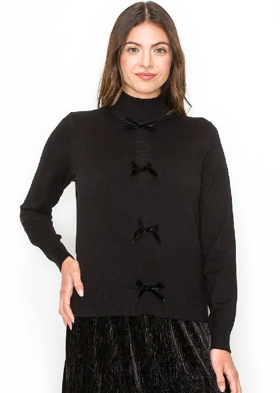 Bow-Accented Black Knit Sweater