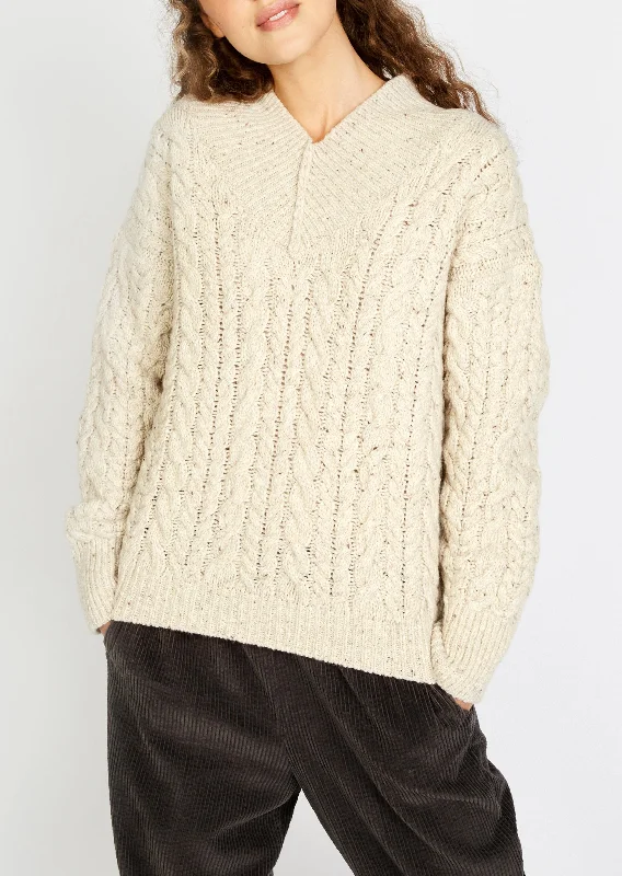 IrelandsEye Cable V-neck Aran Sweater | Chalkstone Long Sweater Short Sweater Cropped Sweater
