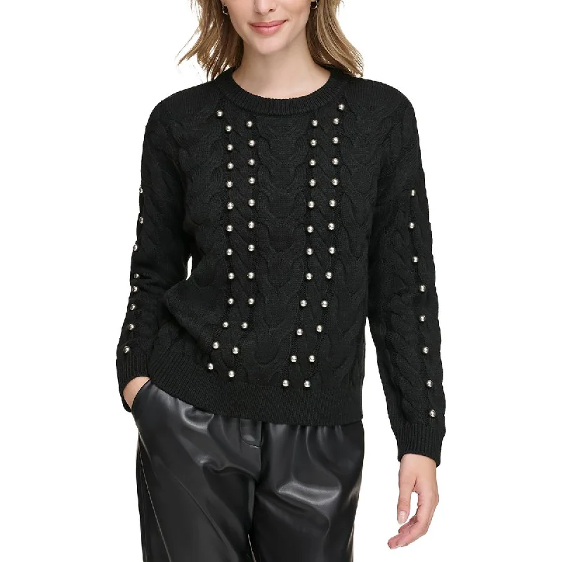 Calvin Klein Womens Metallic Beaded Crewneck Sweater Turtle Neck Boat Neck Asymmetrical Neck Calvin Klein Womens Metallic Beaded Crewneck Sweater Turtle Neck Boat Neck Asymmetrical Neck