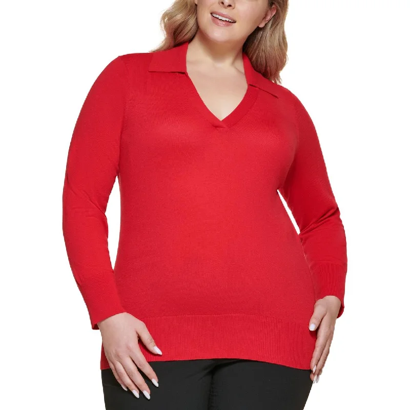 Calvin Klein Womens Plus Ribbed Trim Ribbed Trim V-Neck Sweater Sweater Knitwear Pullover Calvin Klein Womens Plus Ribbed Trim Ribbed Trim V-Neck Sweater Sweater Knitwear Pullover