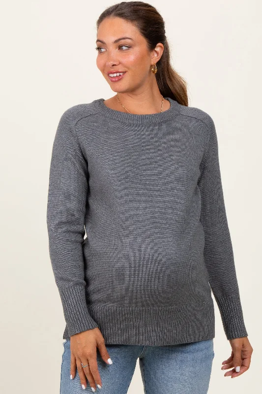 Charcoal Basic Relaxed Fit Maternity Sweater Mesh Sweater Canvas Denim