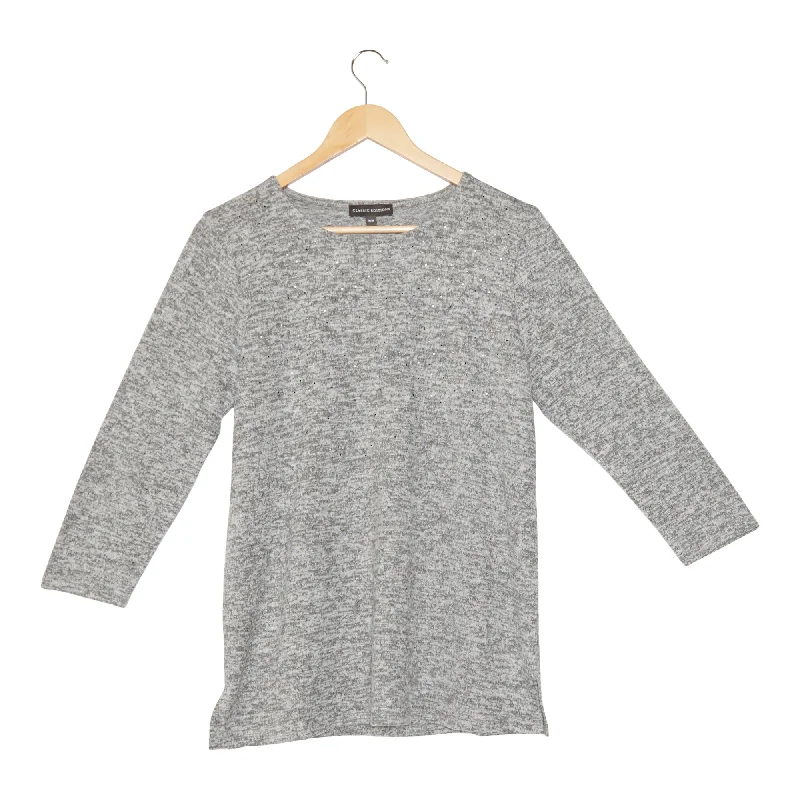 Classic Editions Women's Winter Charm Glitter 3/4 Sleeve Sweater Knit Top Stretchy Elastic Breathable