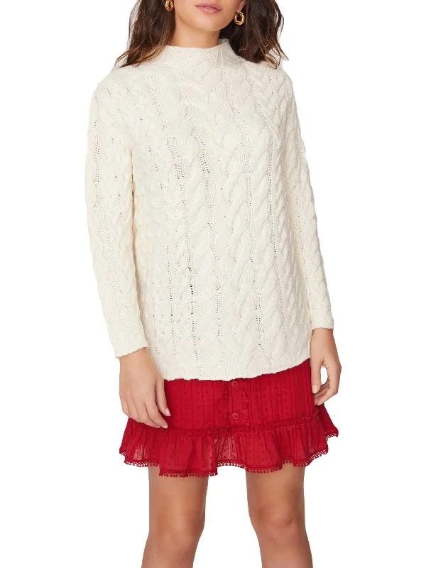 Cotton Wood Womens Open Stitch Cable Knit Funnel-Neck Sweater Ribbed Striped Patterned Cotton Wood Womens Open Stitch Cable Knit Funnel-Neck Sweater Ribbed Striped Patterned