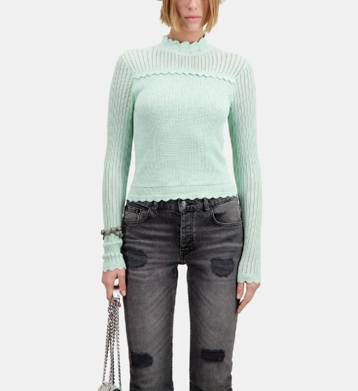 Cropped Sweater In Openwork Knit Silk Blend Satin Velvet